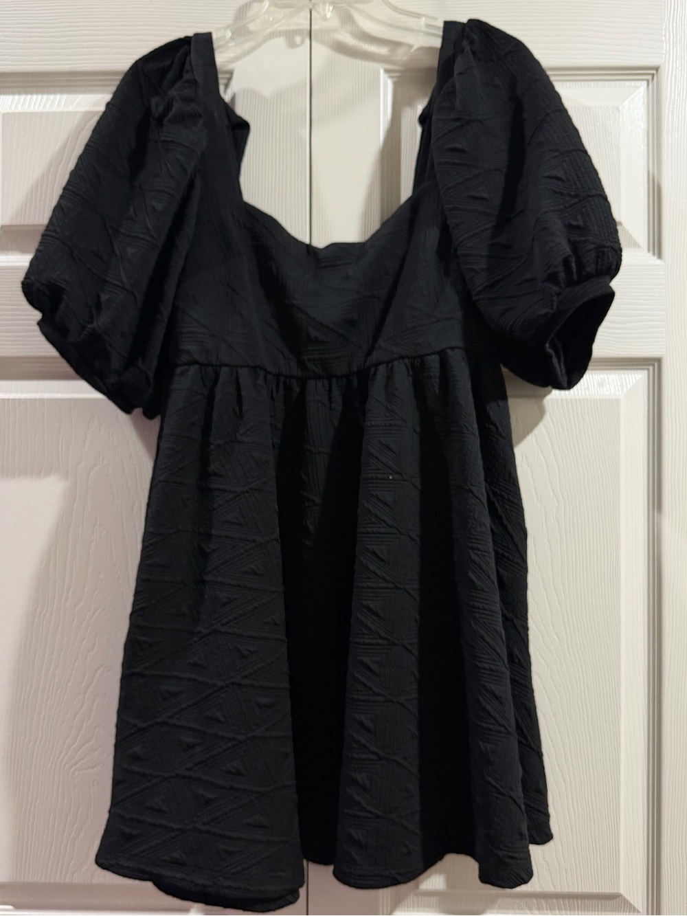 Free People Black Puff Sleve Tie Back Mini Babydoll Dress Sz L